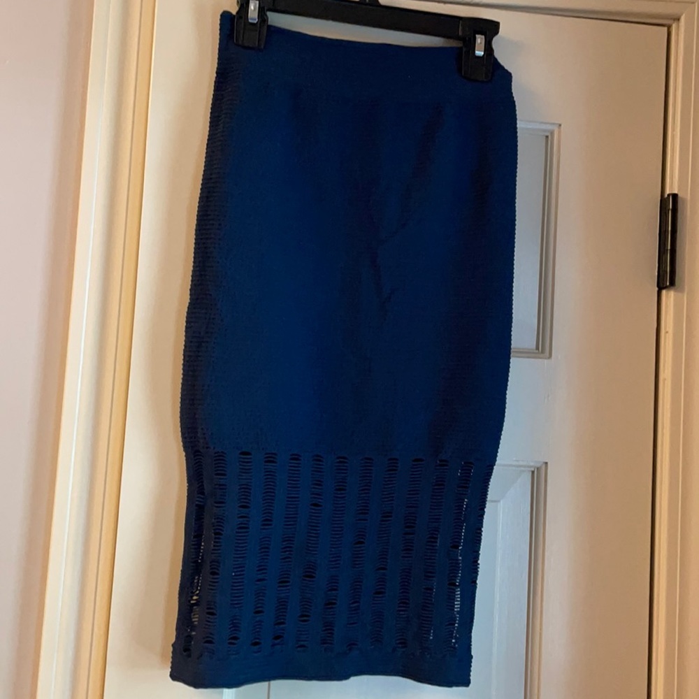 BCBGeneration open mesh midi skirt in navy blue